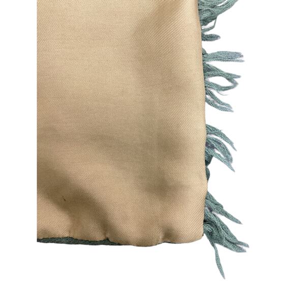VTG Hermes Scarf Unisex 1Size Rectangle 100%Silk & Cashmere Fringes Green &Brown - Picture 9 of 9